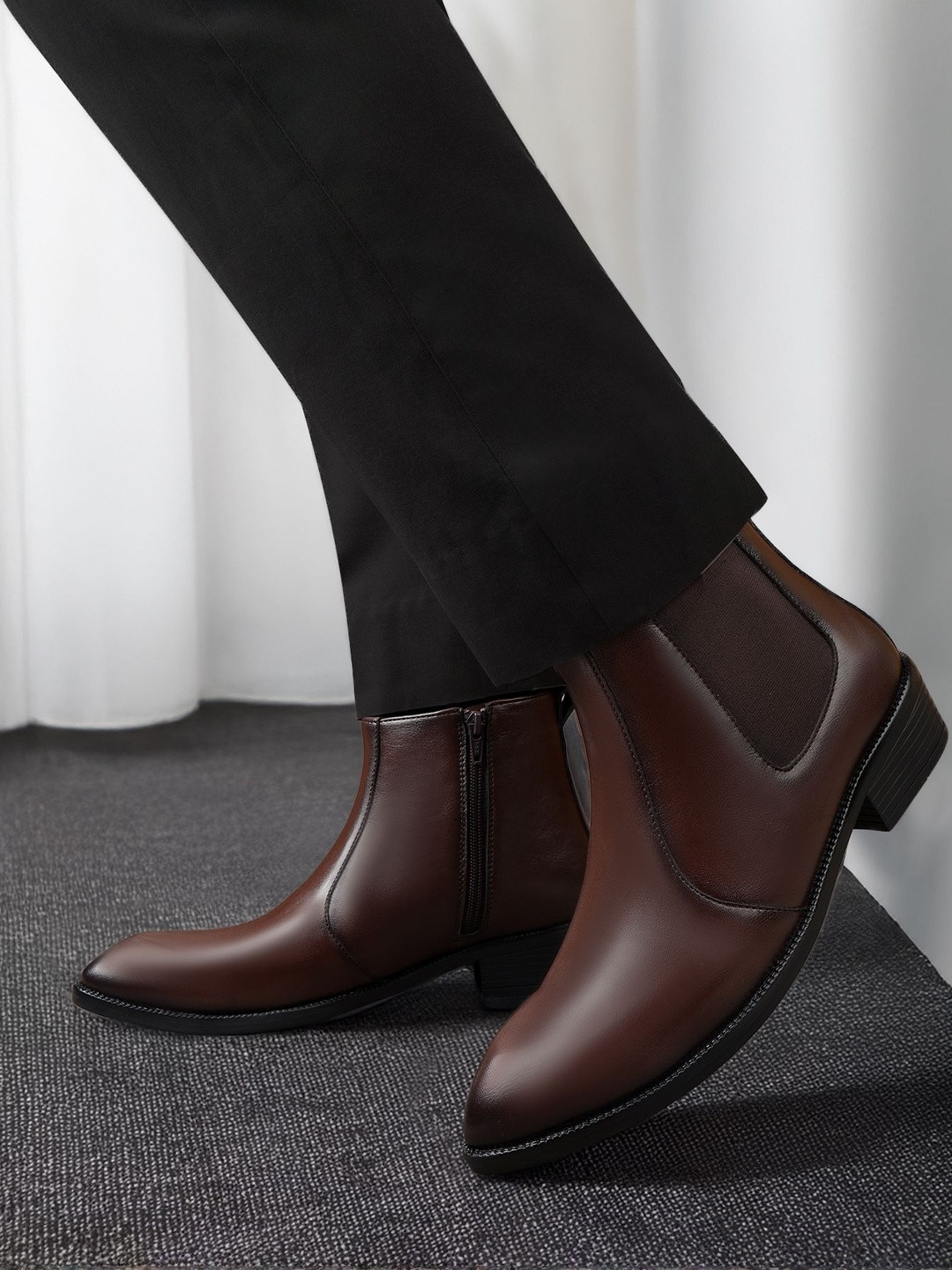 Bxxy Men Pointed-Toe Block-Heeled Chelsea Boots