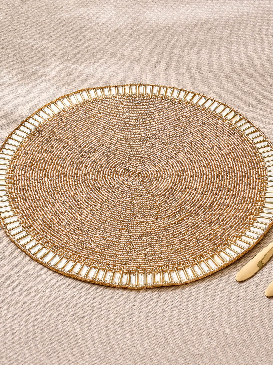 Home Centre Drake Opulence Gold Toned & Off White Glass Embellished Table Placemats