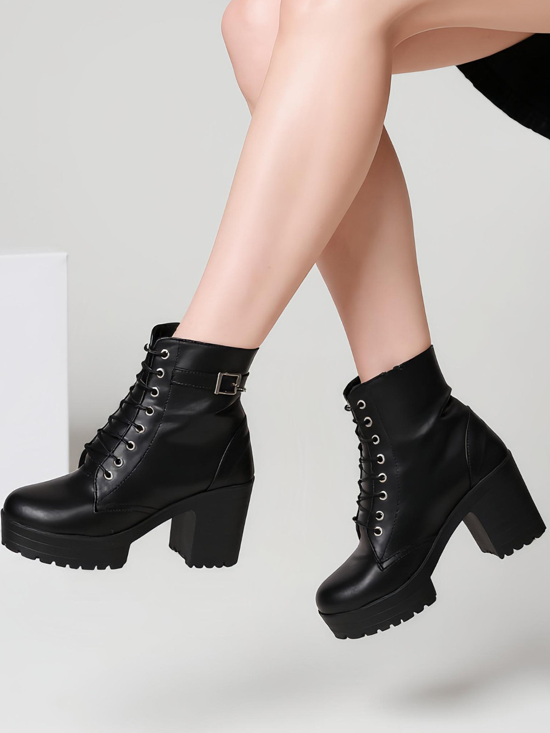 STRASSE PARIS Women High-Top Block Heel Lace-Ups Boots