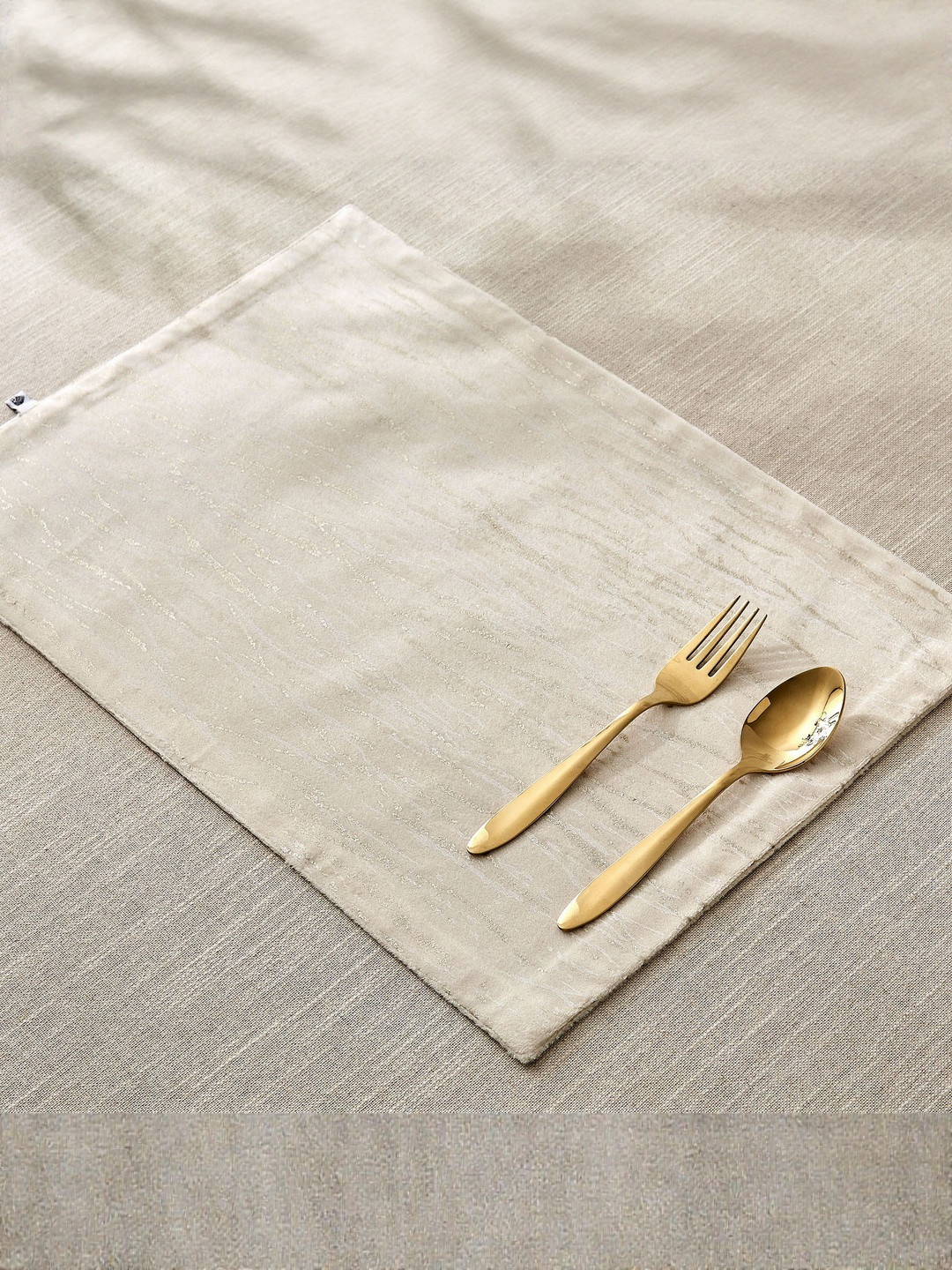 Home Centre Glimmer Marison Beige & Grey Foil Printed Velvet Table Placemat