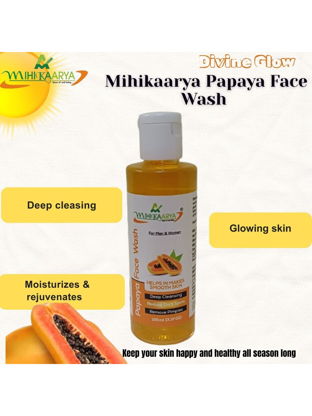 MIHIKAARYA Papaya Face Wash For Dark Spots - 100 ml