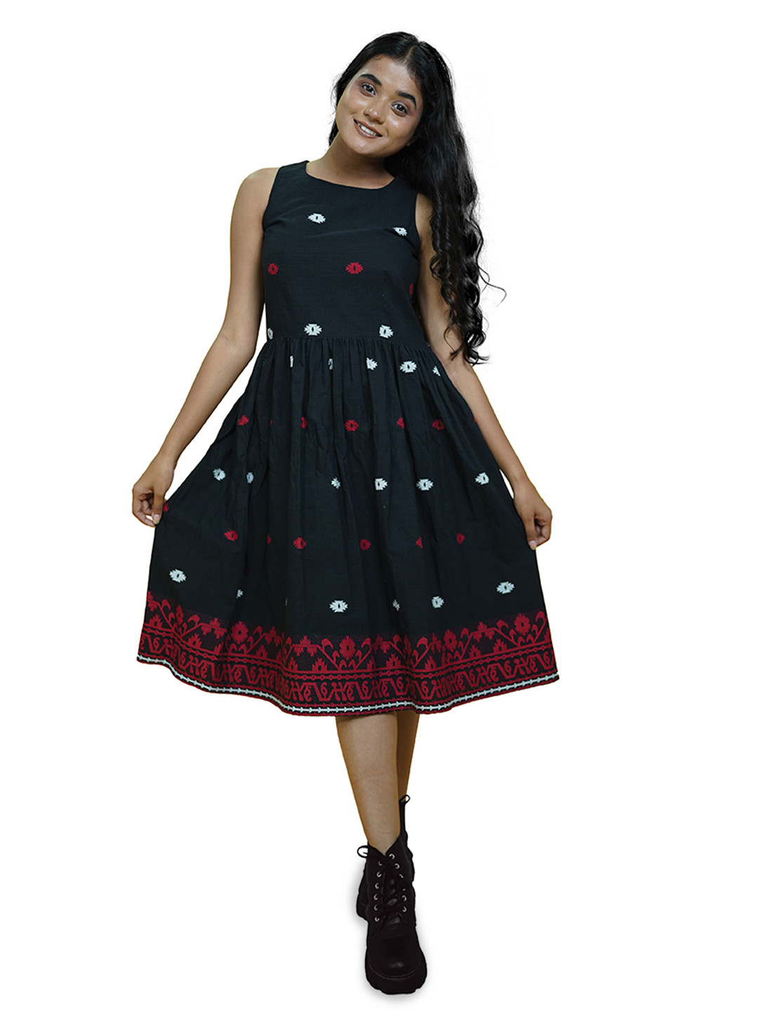 Joyee Kolkata Ethnic Motifs Print A-Line Midi Dress