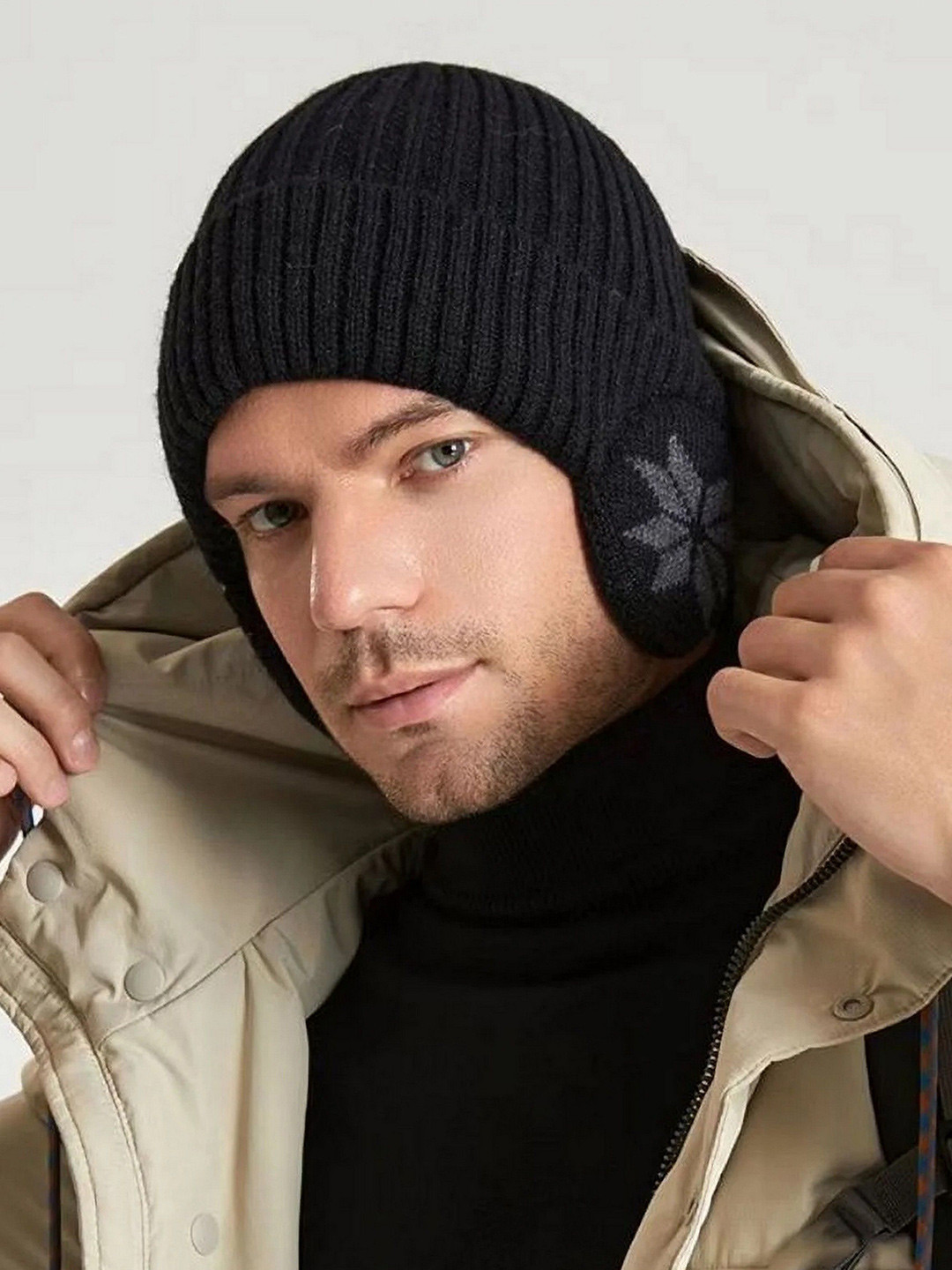 Infispace Unisex Self Design Cotton Beanie with Warm Fur Lining and Ear Flaps Winter