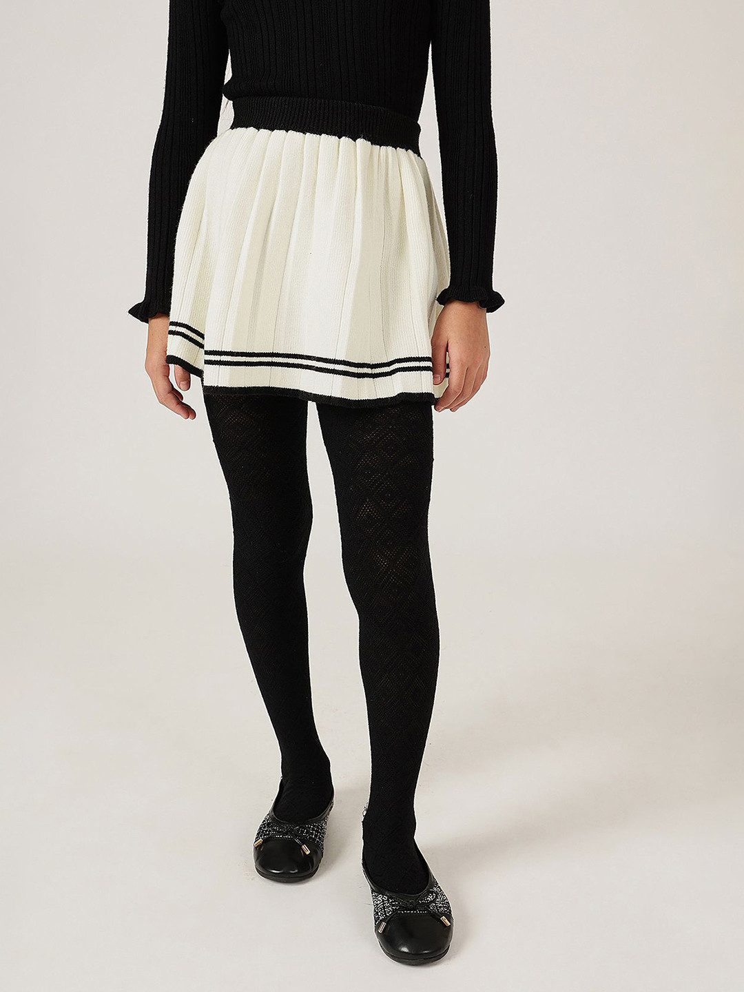 One Friday Girls Off White Solid Knit Acrylic Blend Skirt