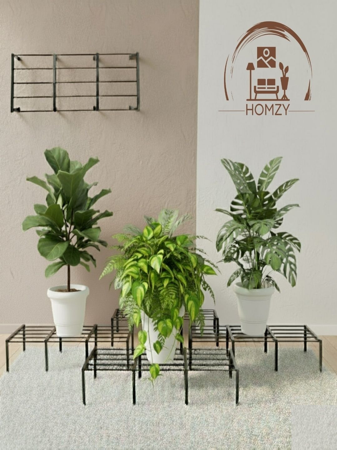 HOMZY DECOR 4 Pieces Black Textured Metal Planter Stands