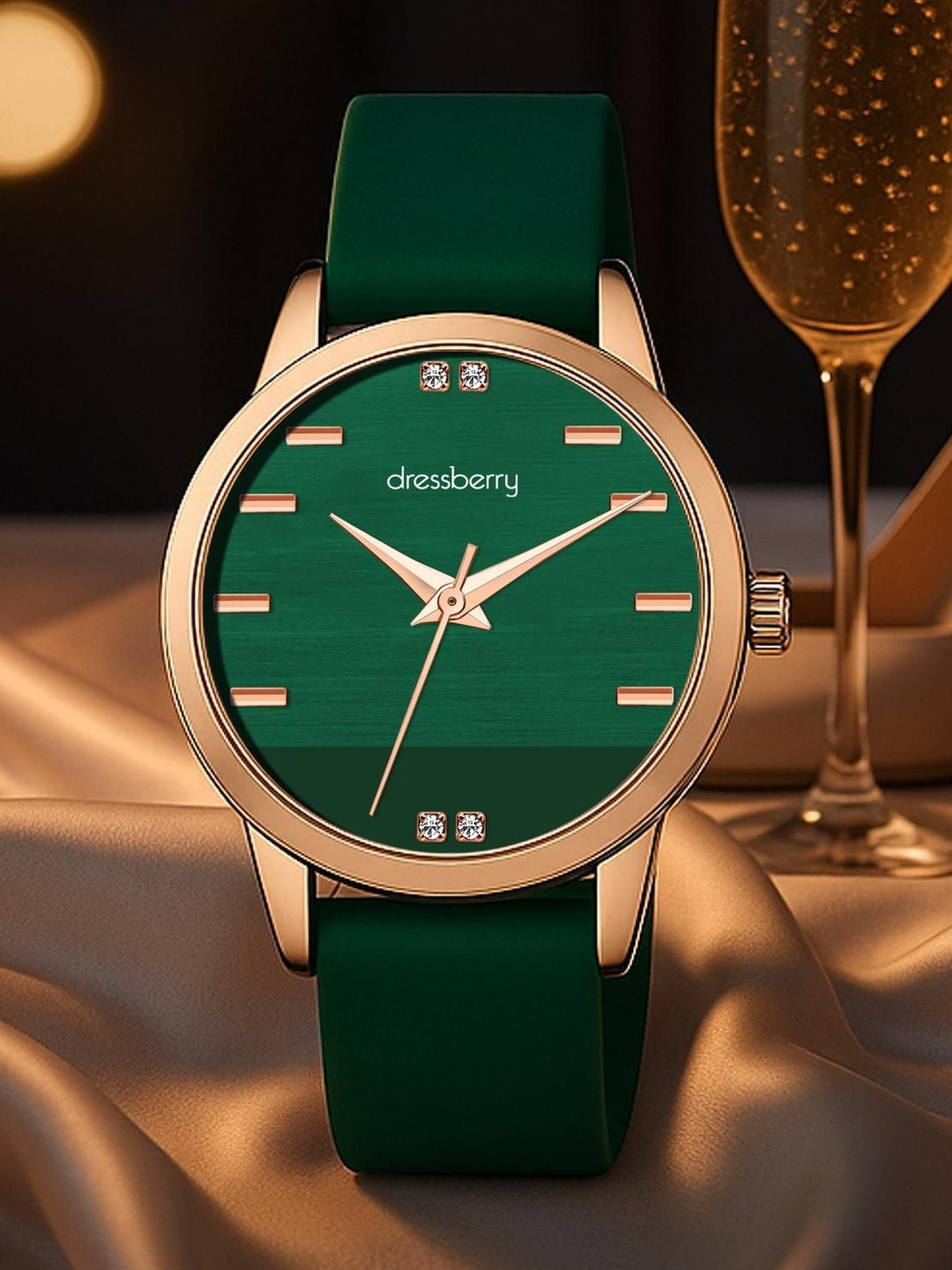 DressBerry Women Embellished Dial & Leather Straps Analogue Watch DB-LR009-GRN-STP