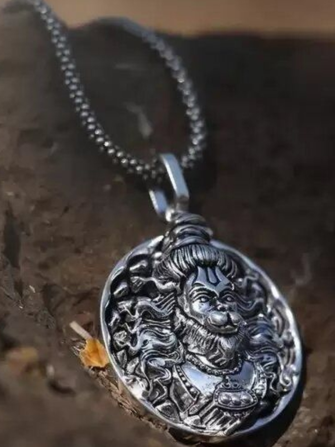 Trinket world Men Stainless Steel Silver-Plated Hanuman Pendant With Chain