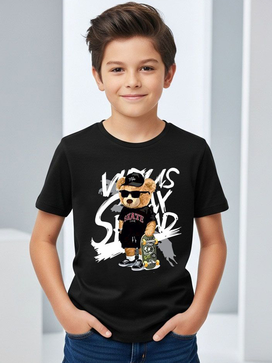 LONDON STREETS Boys Graphic Printed Round Neck Short Sleeves Cotton T-shirt
