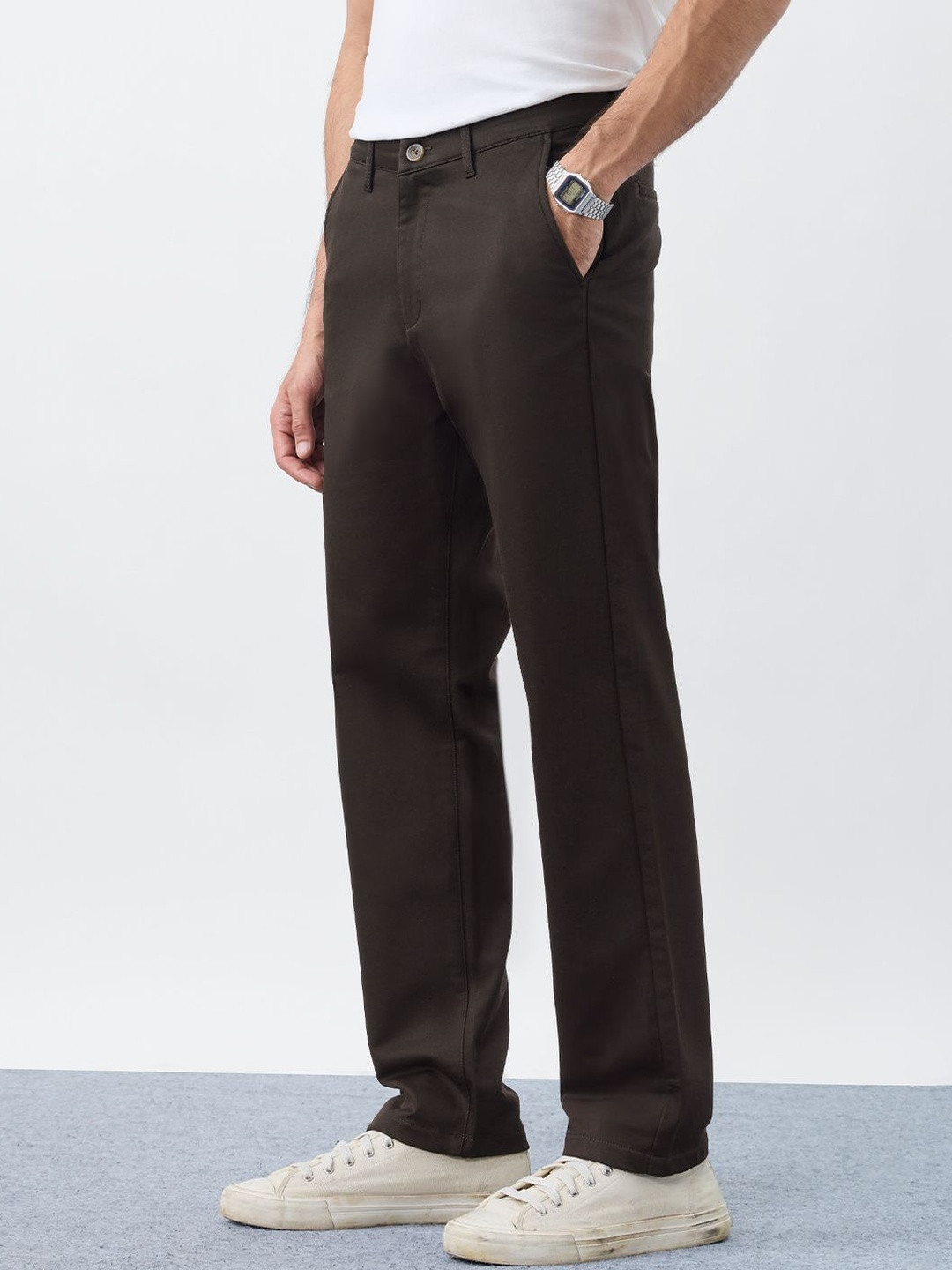 The Souled Store Men Coffee Bean Slim Fit Chinos Pants