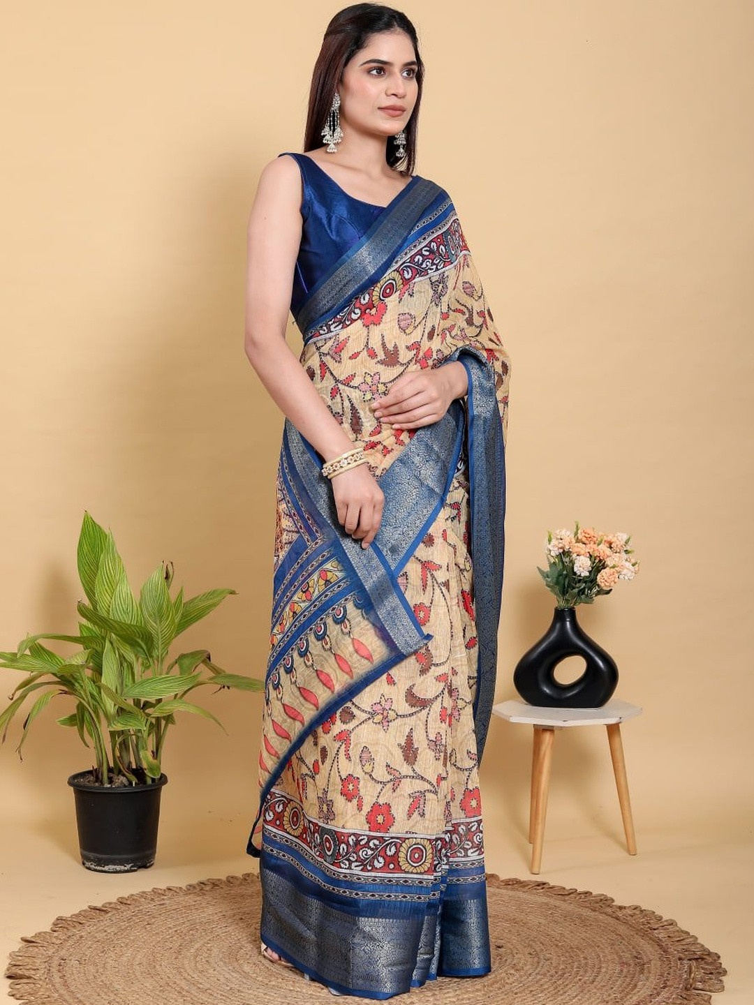 GOHILL ENTERPRISE Ethnic Motifs Pure Linen Handloom Saree