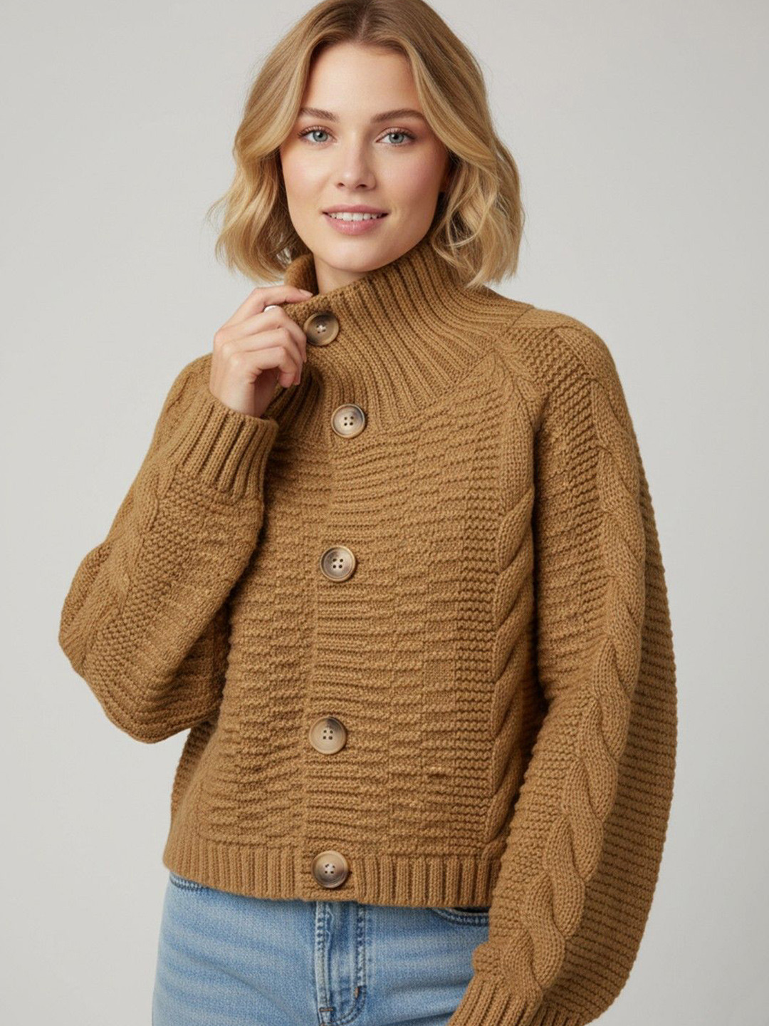DressBerry Women Cable Knit Long Sleeves Cardigan