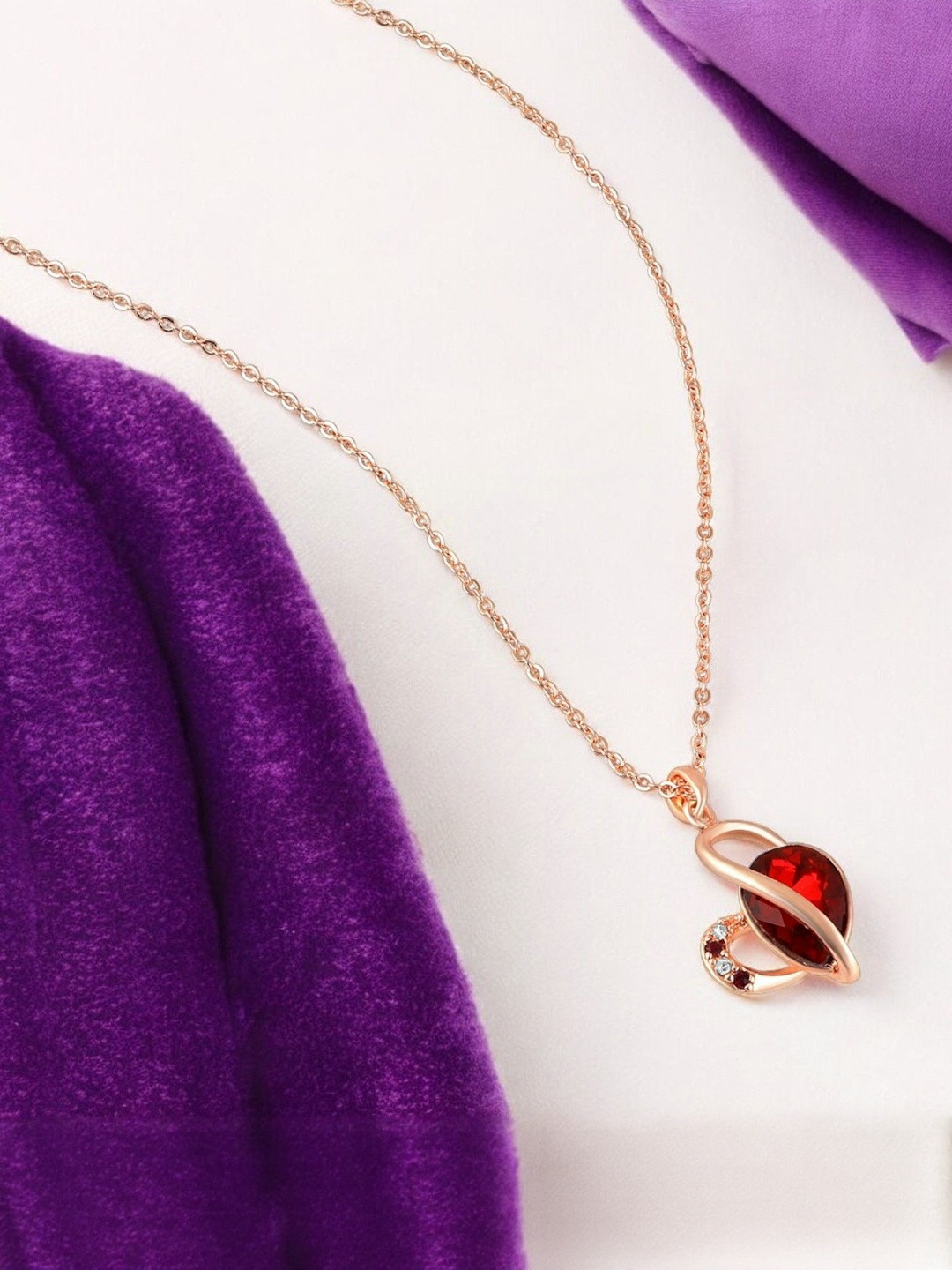 Oviya Rose Gold-Plated Heart Shaped Pendants with Chains