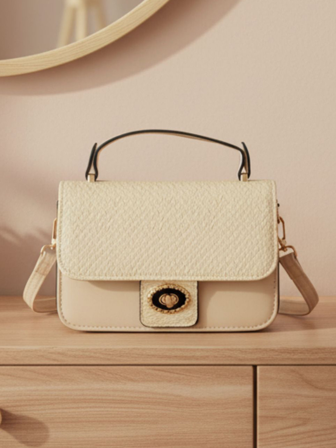 Flingo Women Textured Turn-Lock Closure Handheld Bag