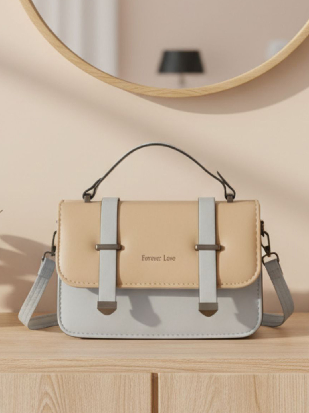 Flingo Satchel Handbag With Buckle Straps & Adjustable Shoulder Strap