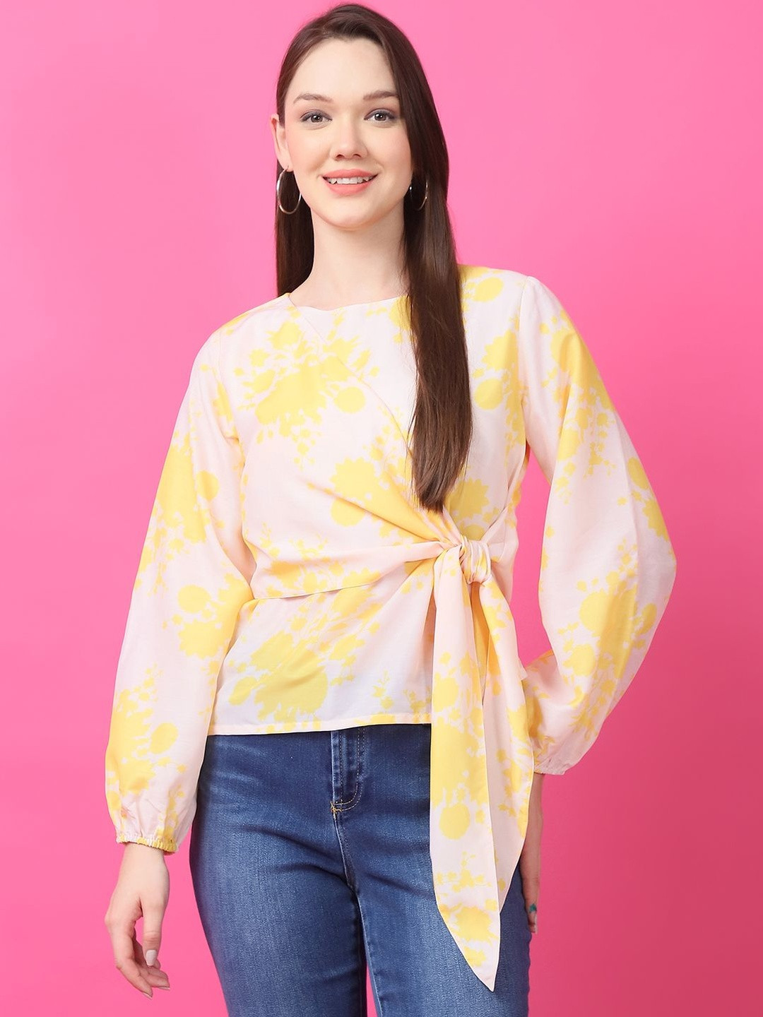 CORSICA Women Tie and Dye Georgette Wrap Top With Side Knot