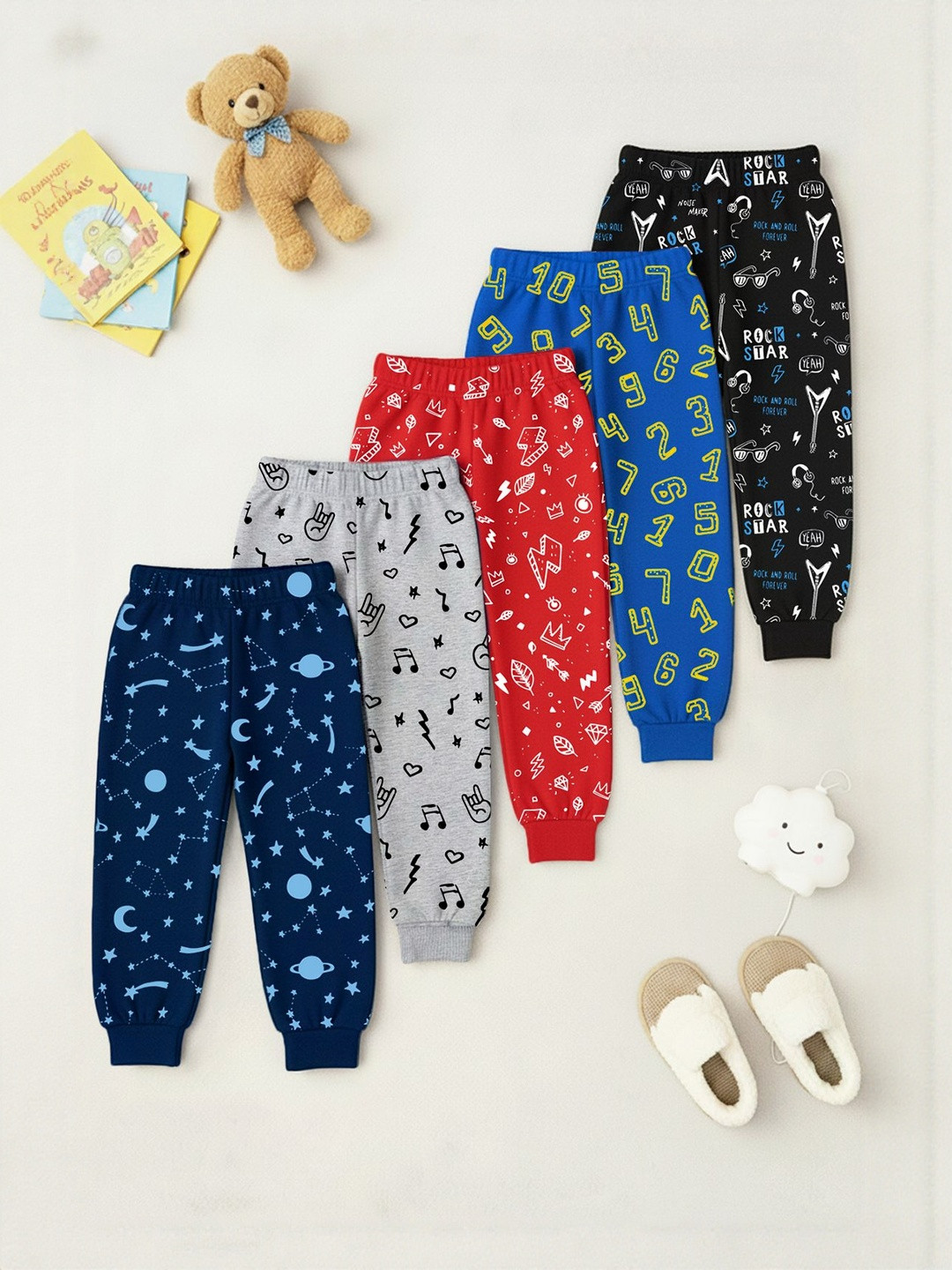 YK X Trampoline Kids Pack Of 5 All Over Printed Track Pants Joggers