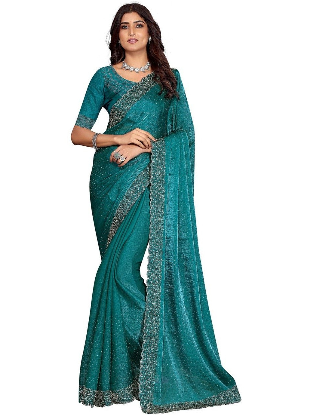 THL - THE HOUSE OF LINEN Embellished Beads and Stones Art silk Heavy Work Saree