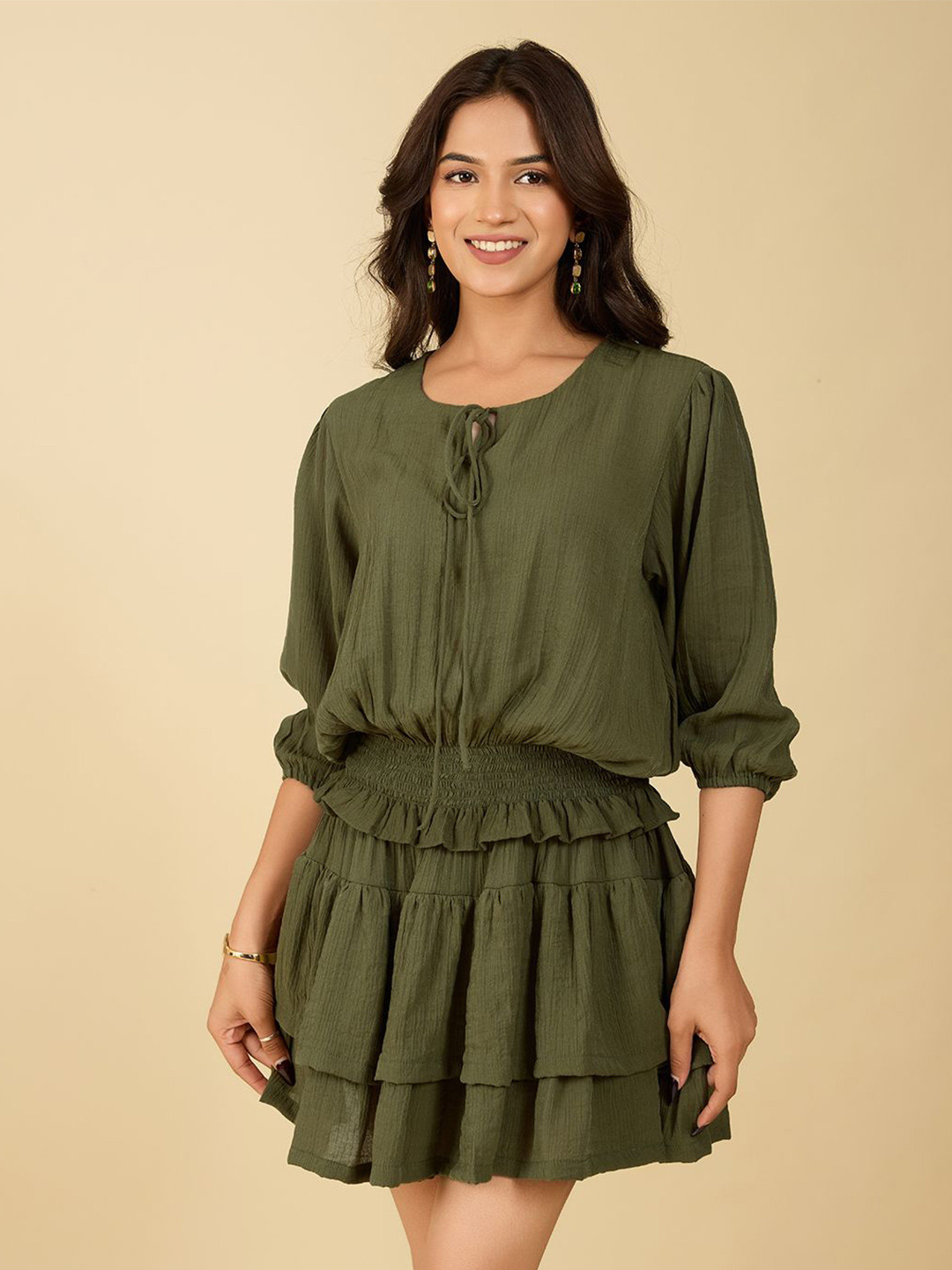 HOUSE OF MIRA Tie-Up Neck Fit & Flare Mini Dress