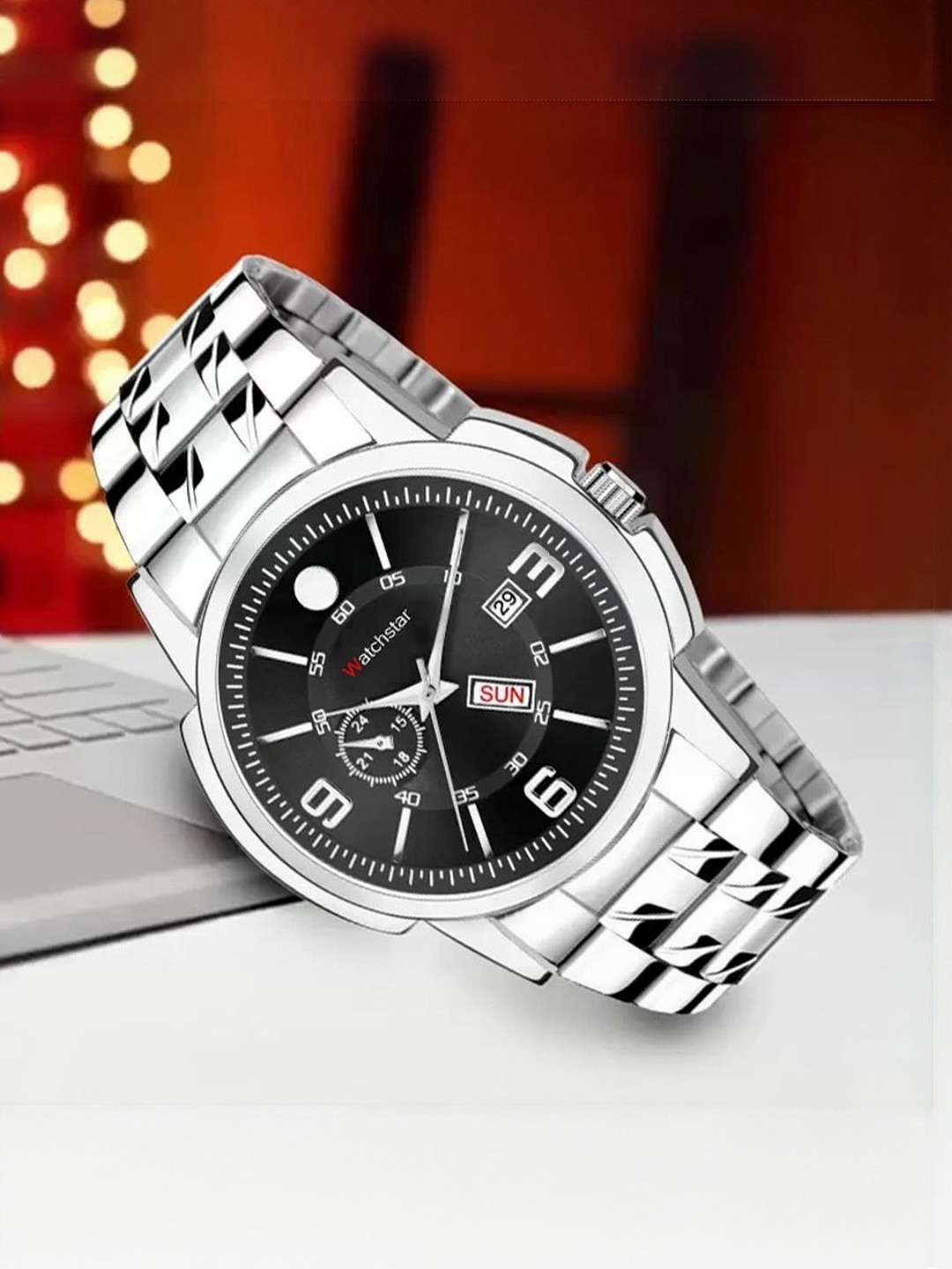 WATCHSTAR Men Dial & Stainless Steel Straps Analogue Watch Double Window DD Steel Black