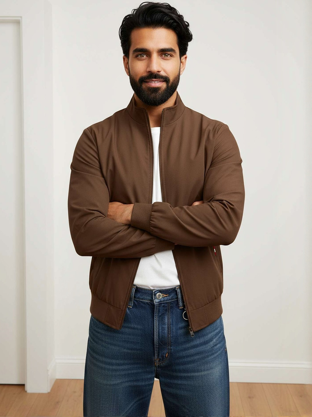 VOOTER Mock Collar Open Front Jacket