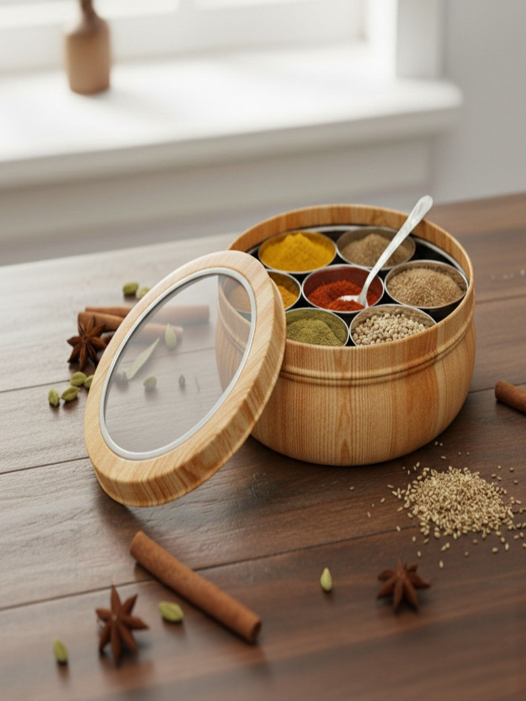 MBC Brown 2025 Spice Box with 9 Containers Stainless Steel PVD Coated Box