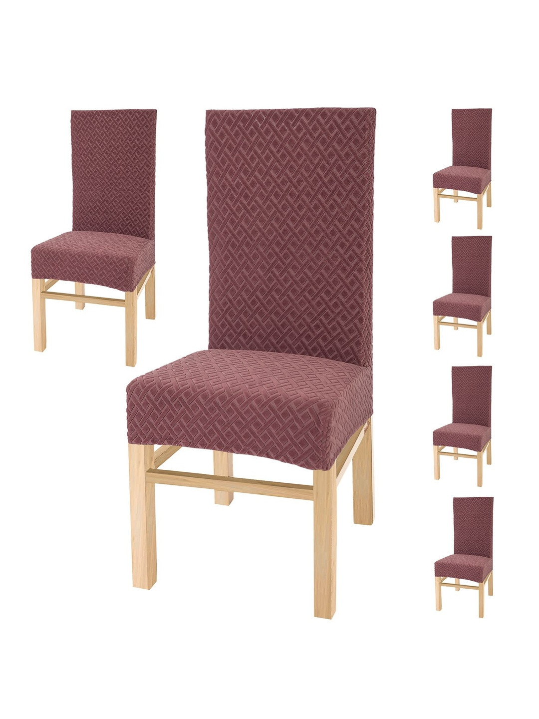 Yellow Weaves Rose Gold 6 Pieces Textured Jacquard Chair Covers