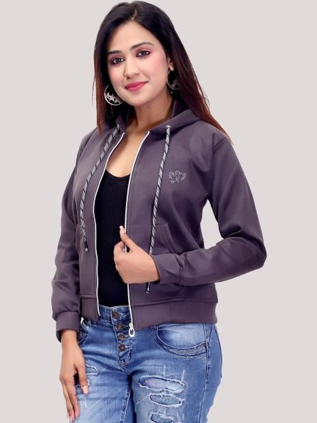 FNOCKS Women Front-Open Hooded Sweatshirt