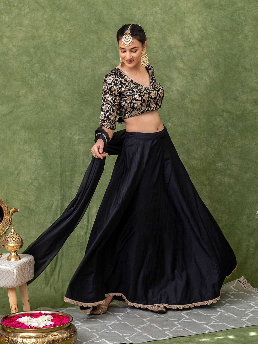 KASYA Floral Woven Design Ready to Wear Lehenga & Blouse With Dupatta