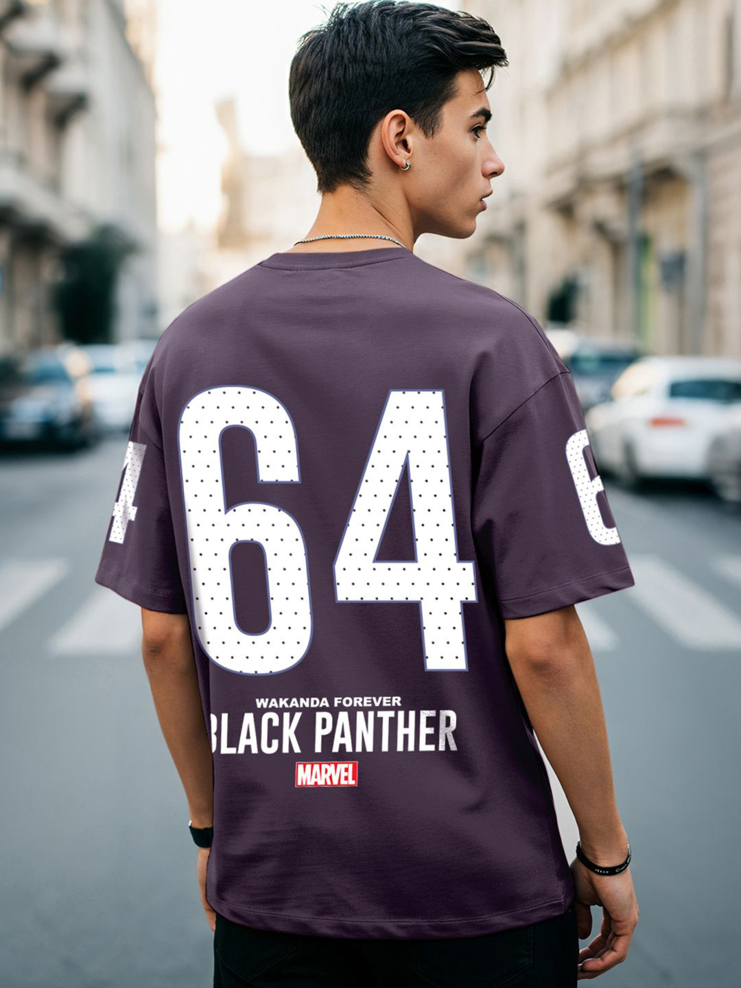 Bewakoof Official Marvel Merchandise Panther Typography Oversized T-shirt