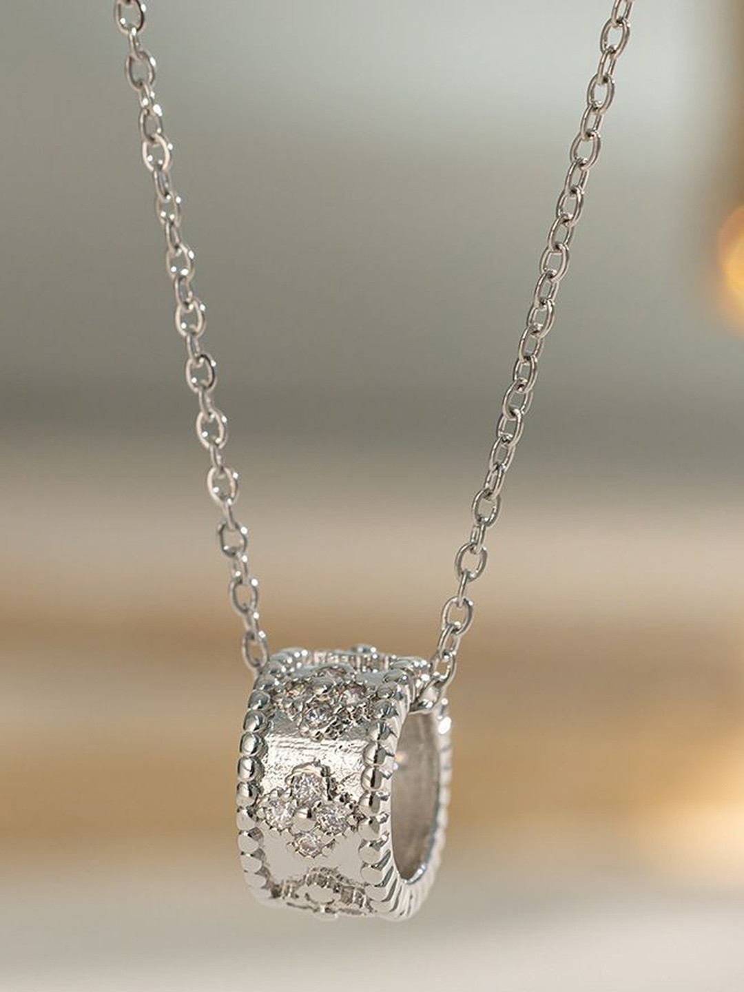 MYKI Silver-Plated Barrel Pendant with Chain