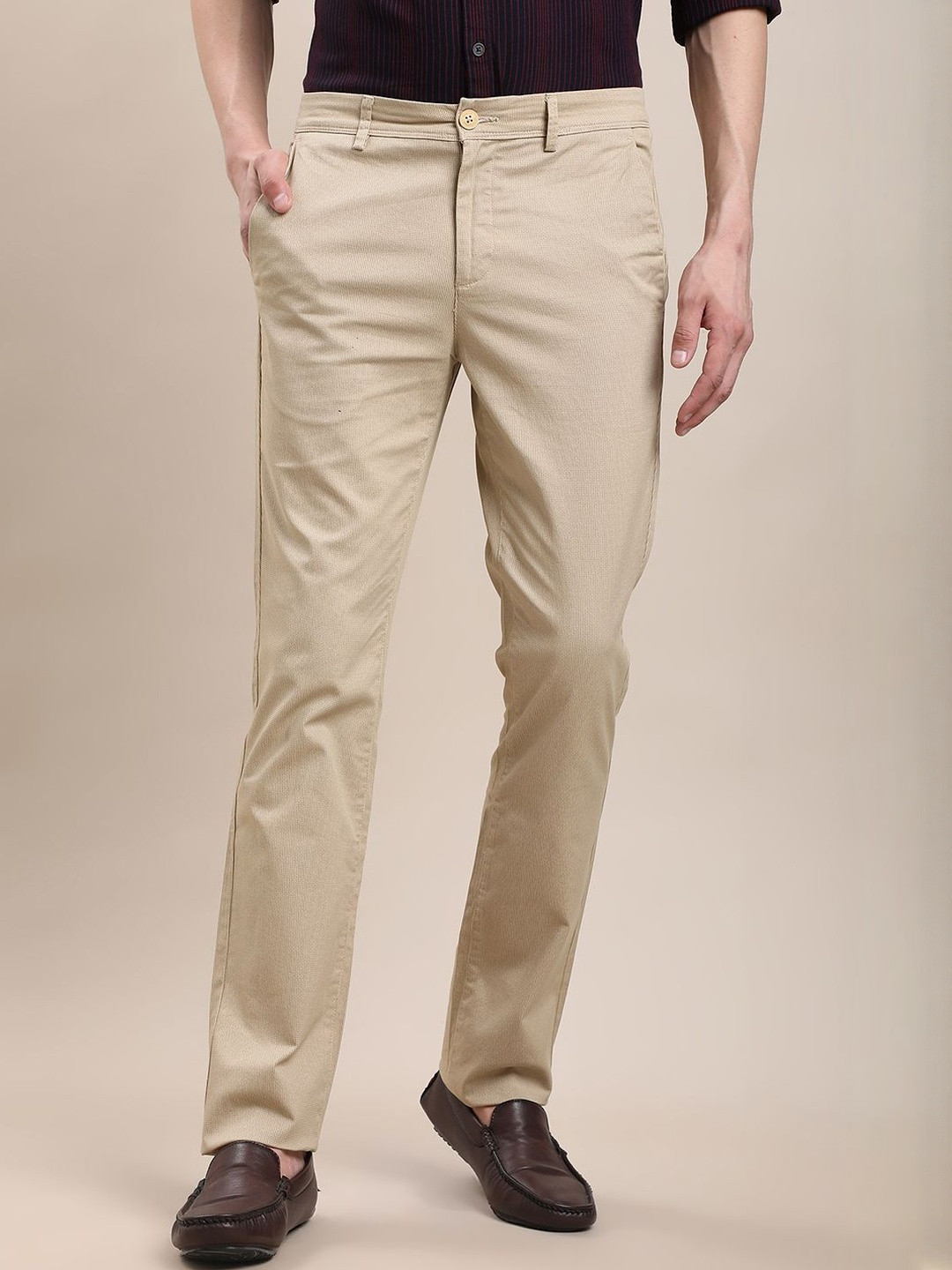 Turtle Men Relaxed Cotton Stretch Narrow Fit Flat Front Chinos Trouser