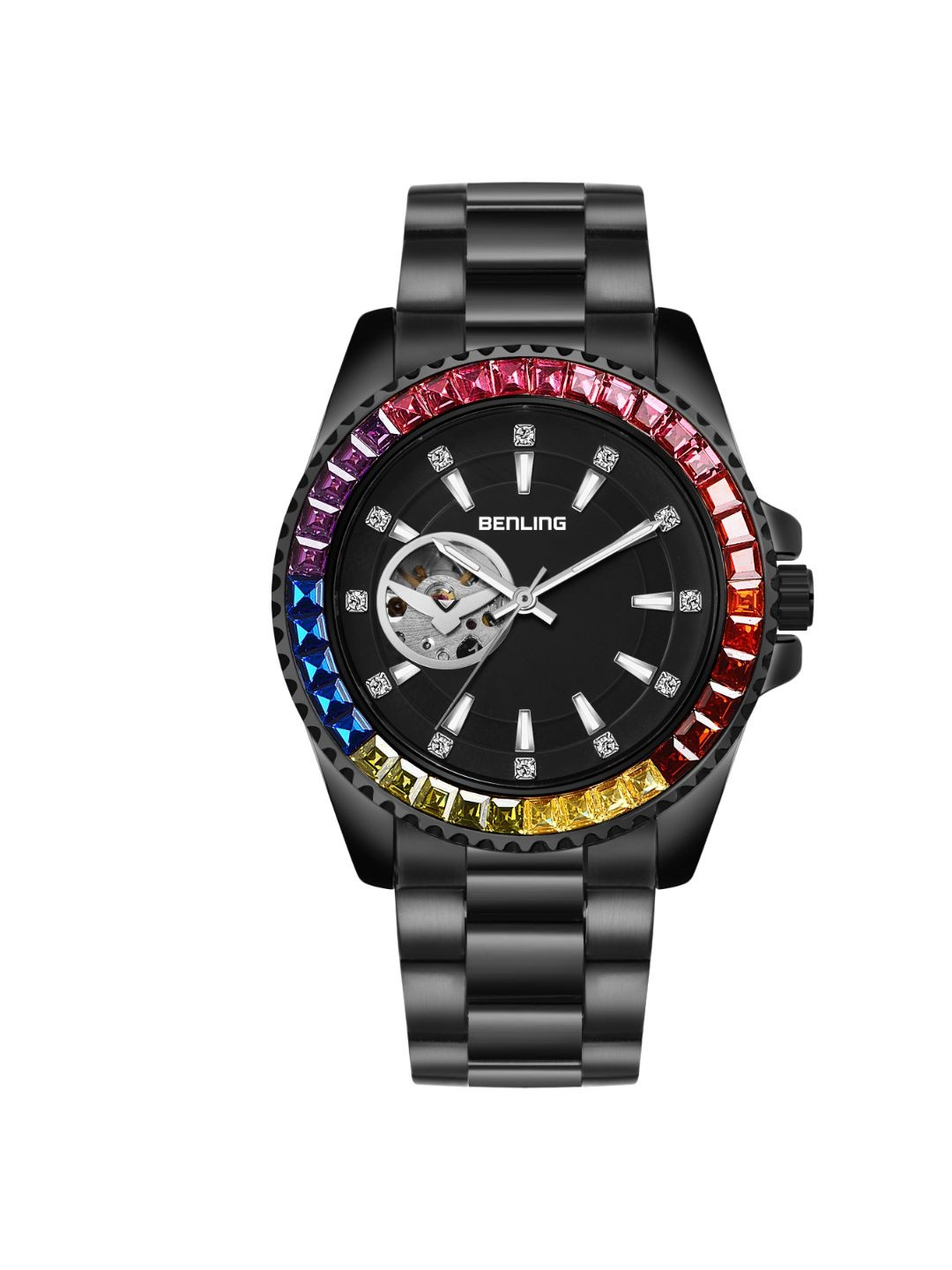 BENLING Men Dial & Stainless Steel Straps Analogue Automatic Watch BL-0007-BLK-BLK