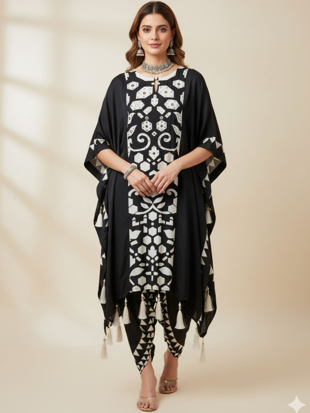 TRUE SISTERS Women Printed Regular Linen Kurta with Dhoti Pants