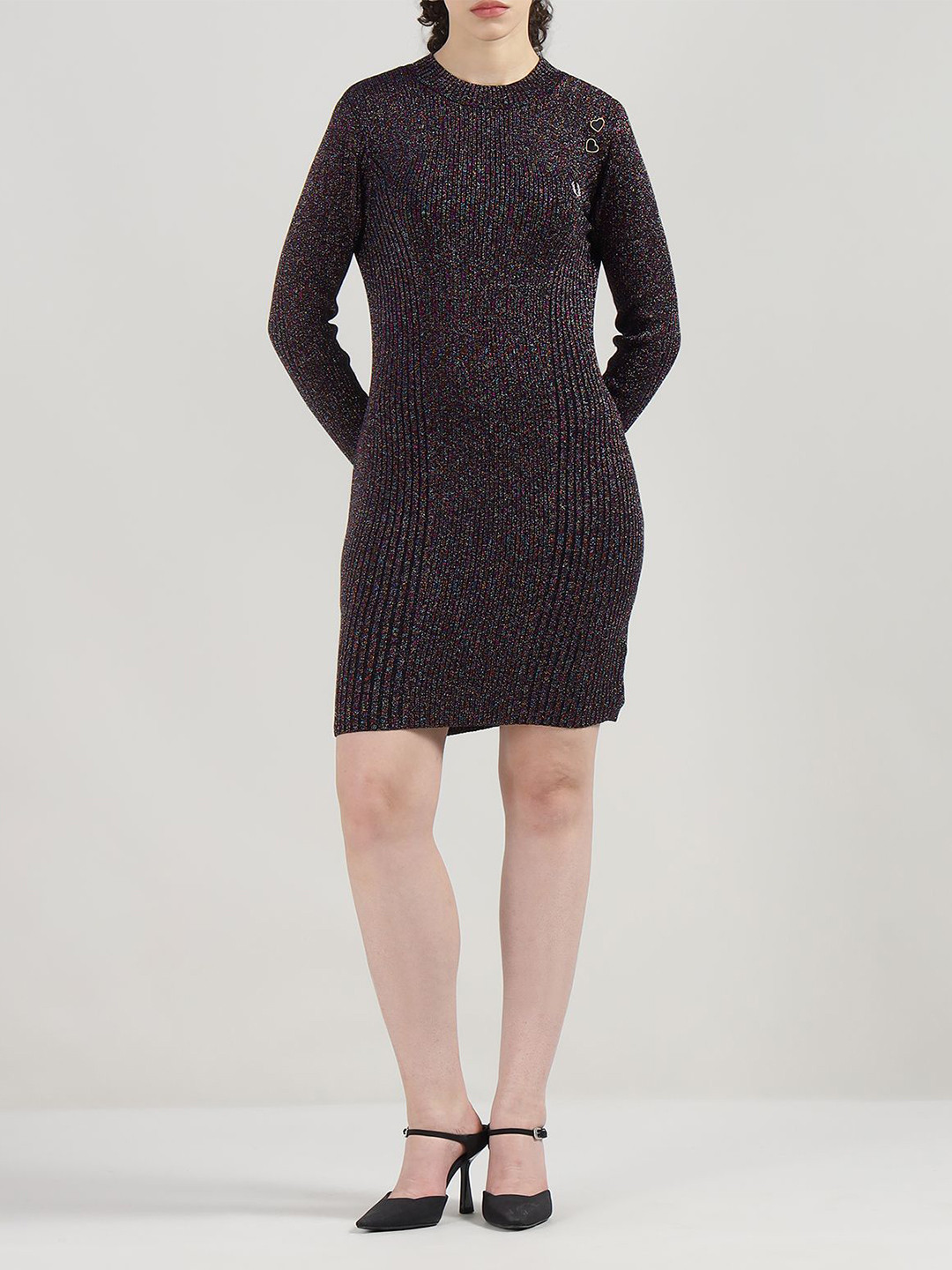 Fred Perry Women Self Design Round Neck Full Sleeves Bodycon Dress