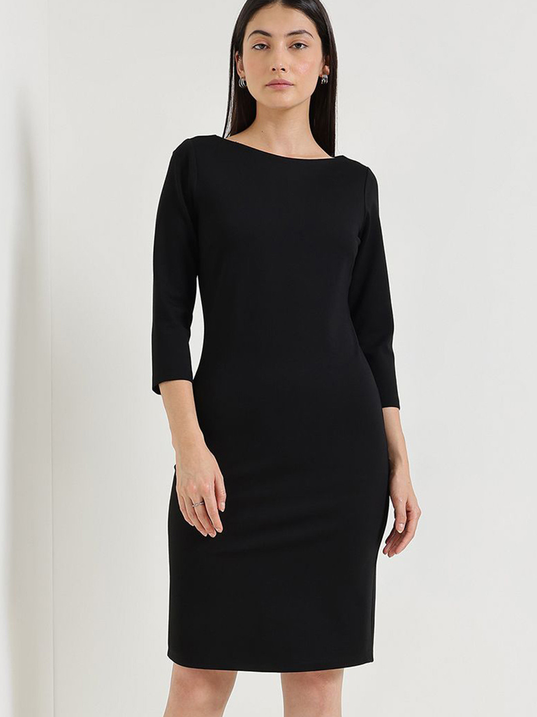 FableStreet Women Ponte Slim Fit Boat Neck Bodycon Dress