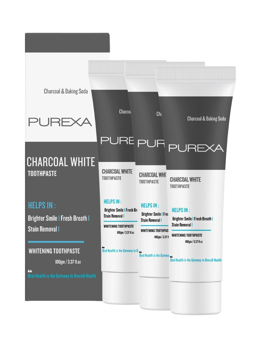 Purexa Unisex Set Of 3 Baking Soda & Charcoal Toothpaste- 100 g Each