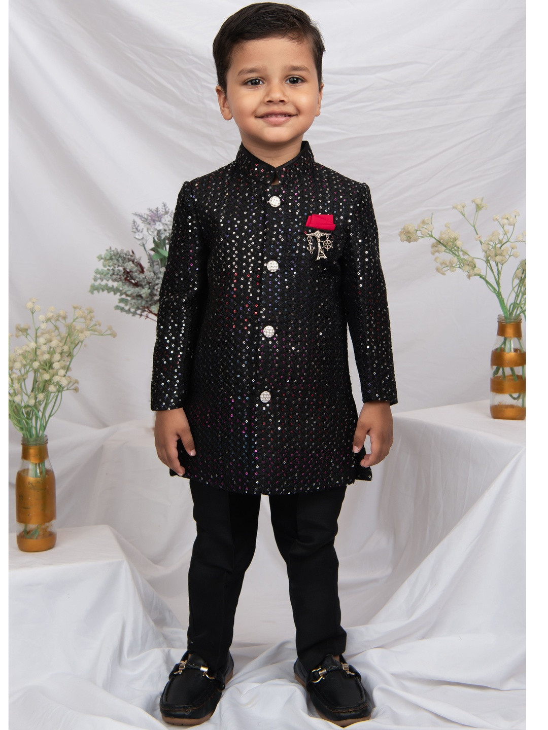 Little Collars Boys Embellished Mandarin Collar Sherwani