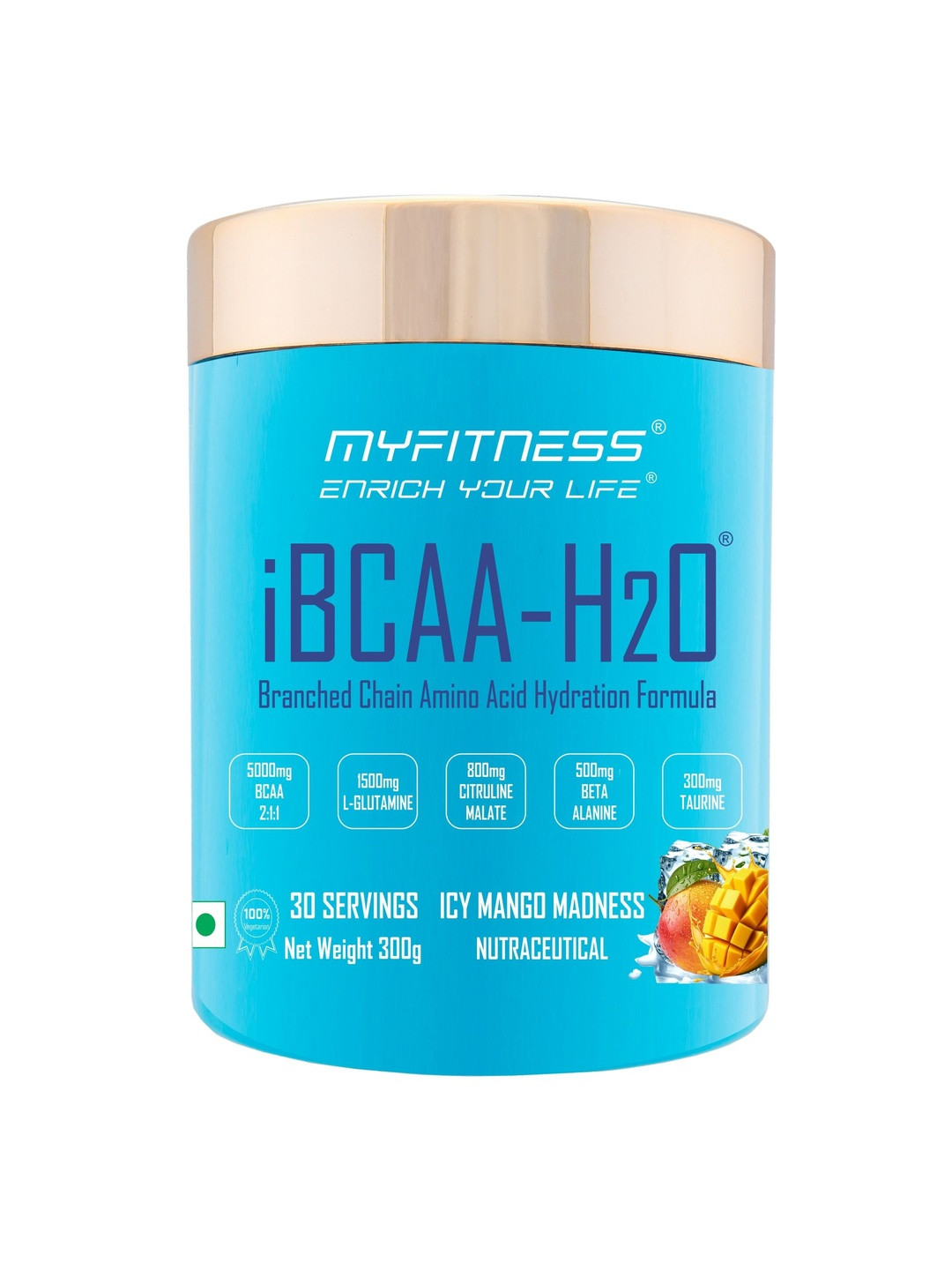 Myfitness iBCAA-H2O Bcaa Powder Supplement- 300 g- Icy Mango Madness