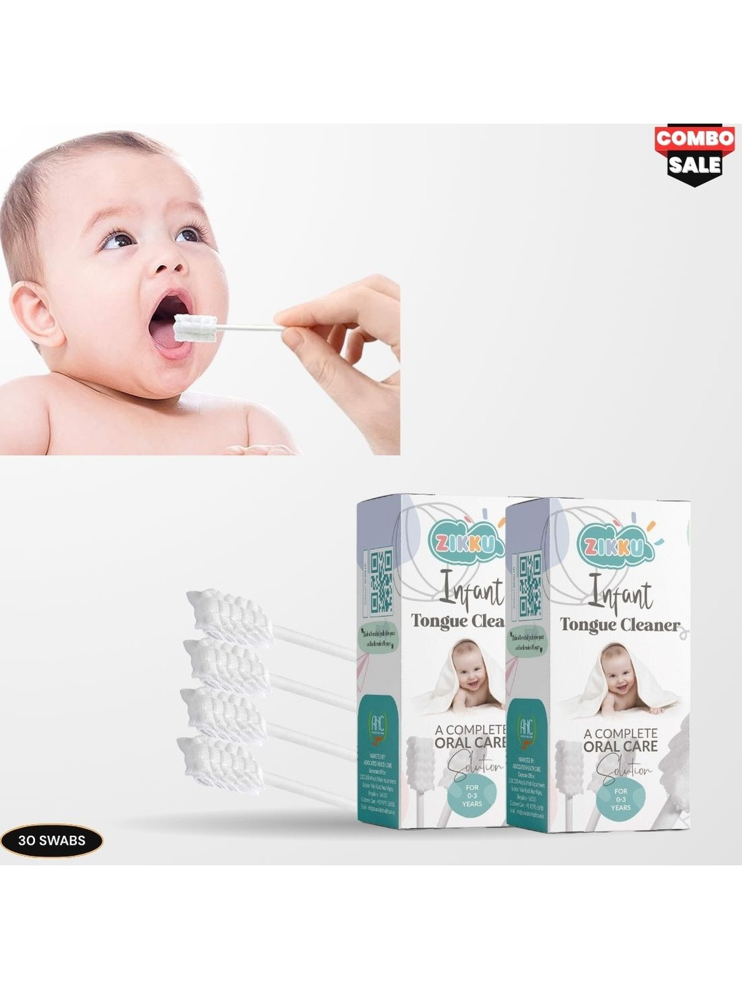 AHC Set Of 30 Zikku Baby Tongue Cleaner Disposable Cotton Swabs