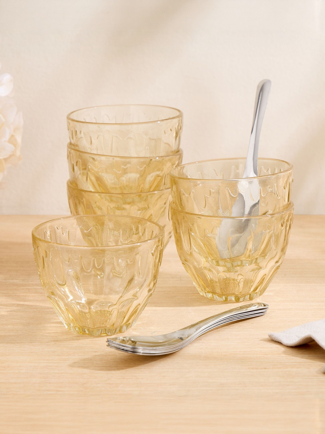 Home Centre Yellow 2025 Set of 6 Pieces Glass Easy to Clean Dip Bowl