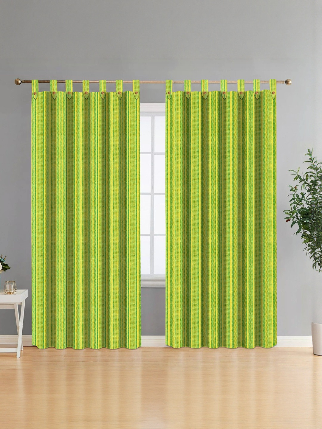 NISSI Green Self Design Cotton Breathable 2 Pieces Door Regular Loops Curtains