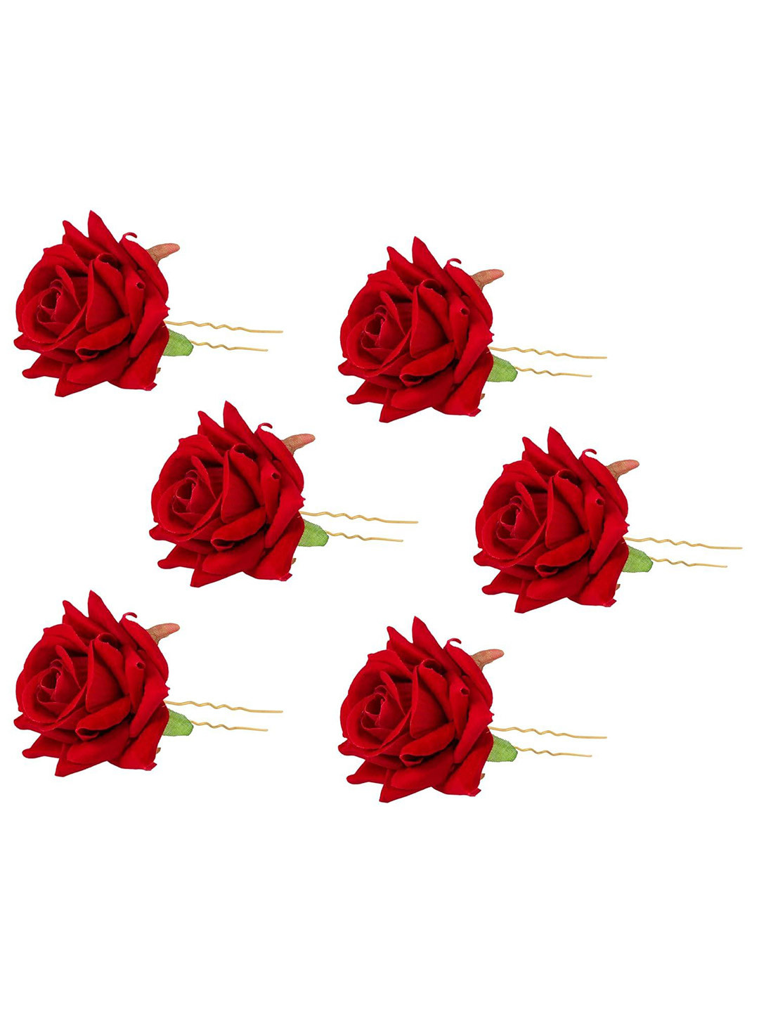 BARAKATH Women Set of 6 Red Rose Hair Pins