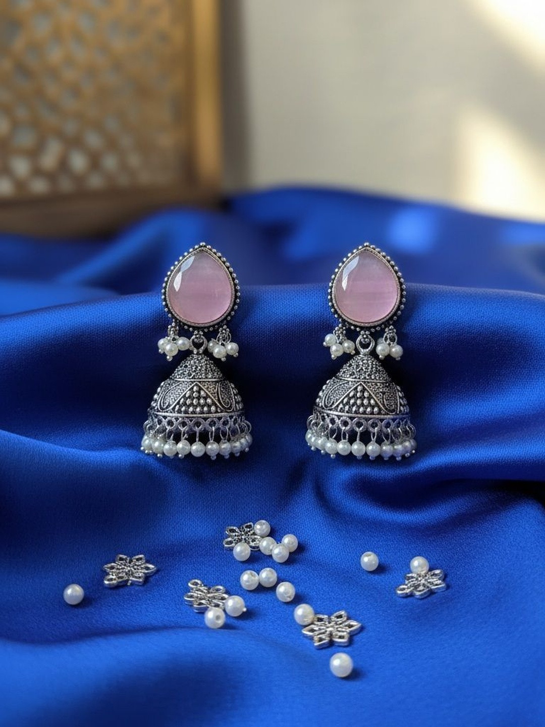 M Mod Con Teardrop Shaped Jhumkas Earrings