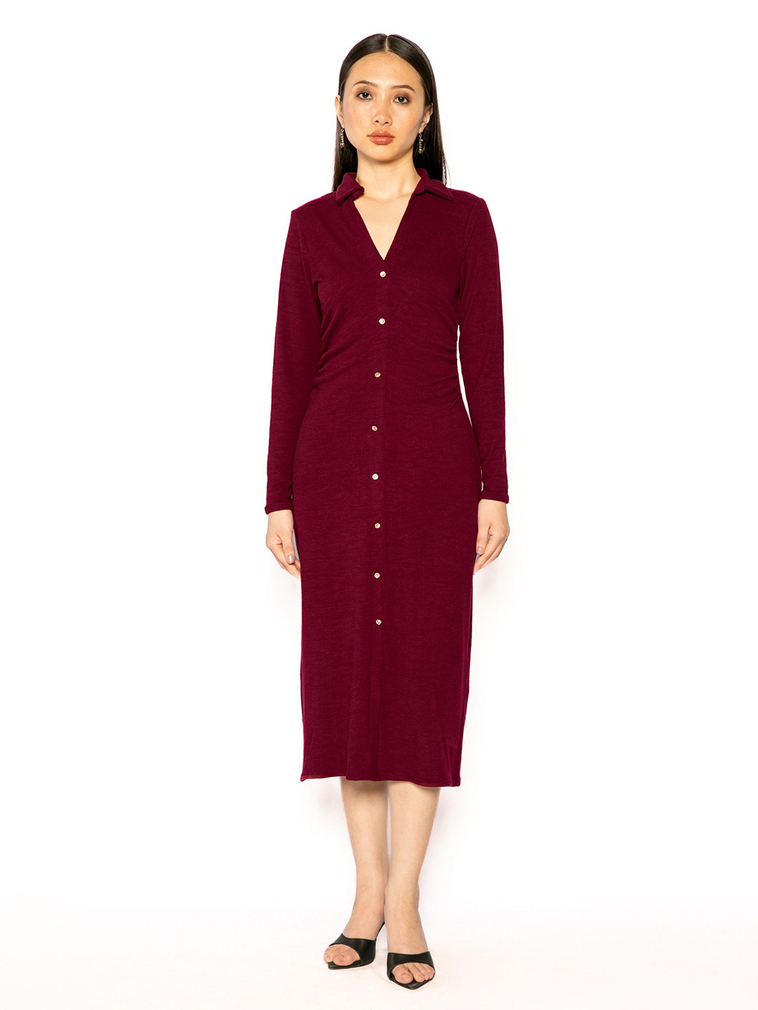 Contemponari Women Helen Long Sleeves Shirt Midi Dress