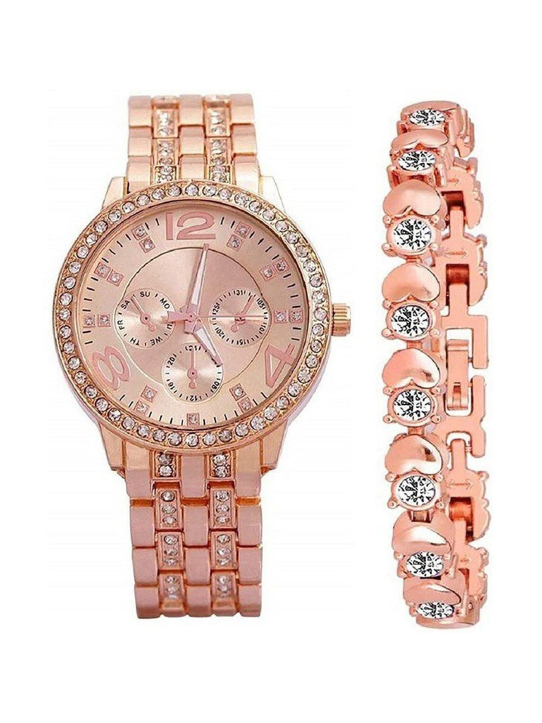 WATCHSTAR Women Dial & Straps Analogue Watch geneva rose gold&RG bracelet