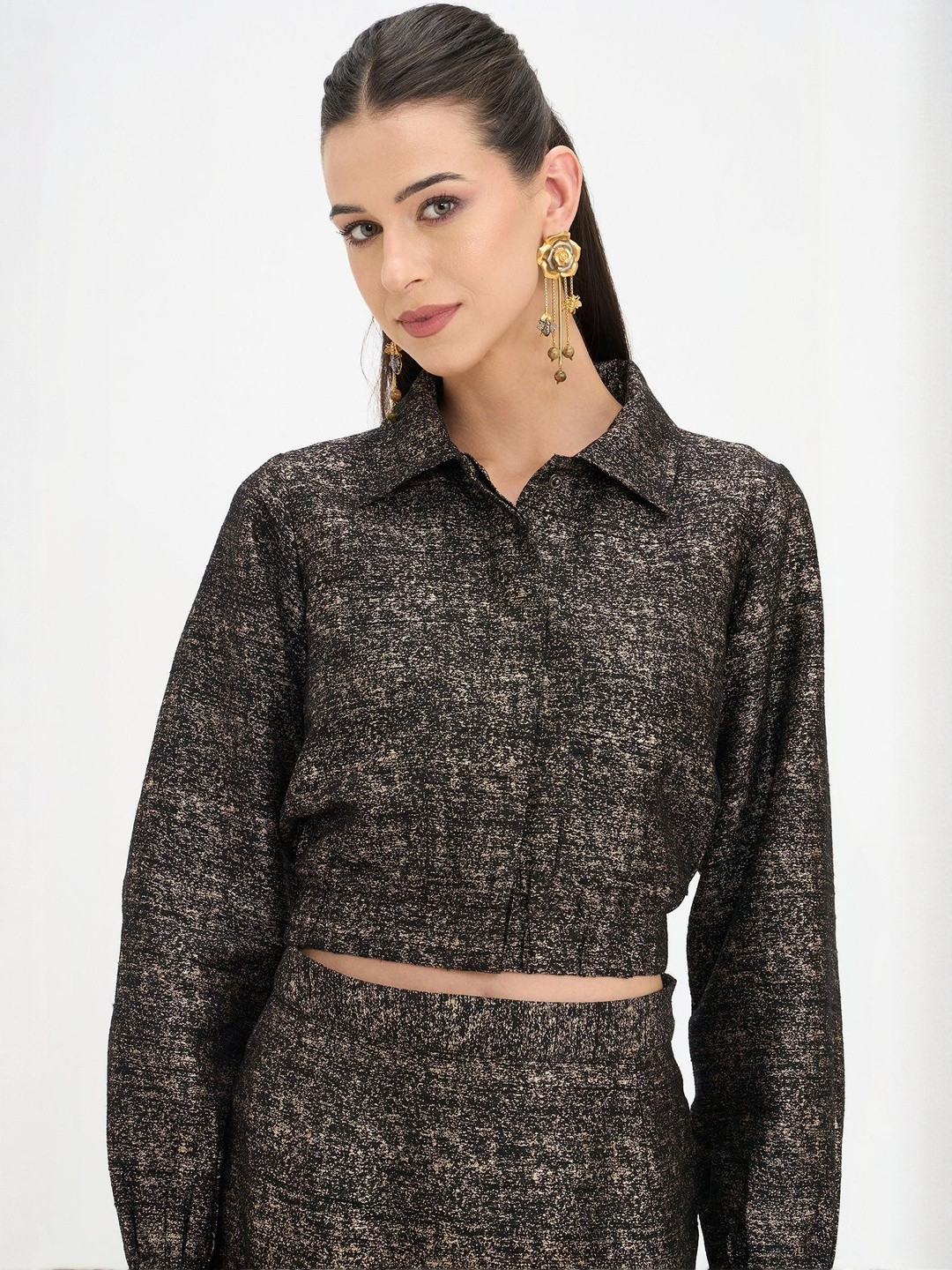 Virgio Women Viscose Spread Collar Long Sleeves Crop Bomber Jackets