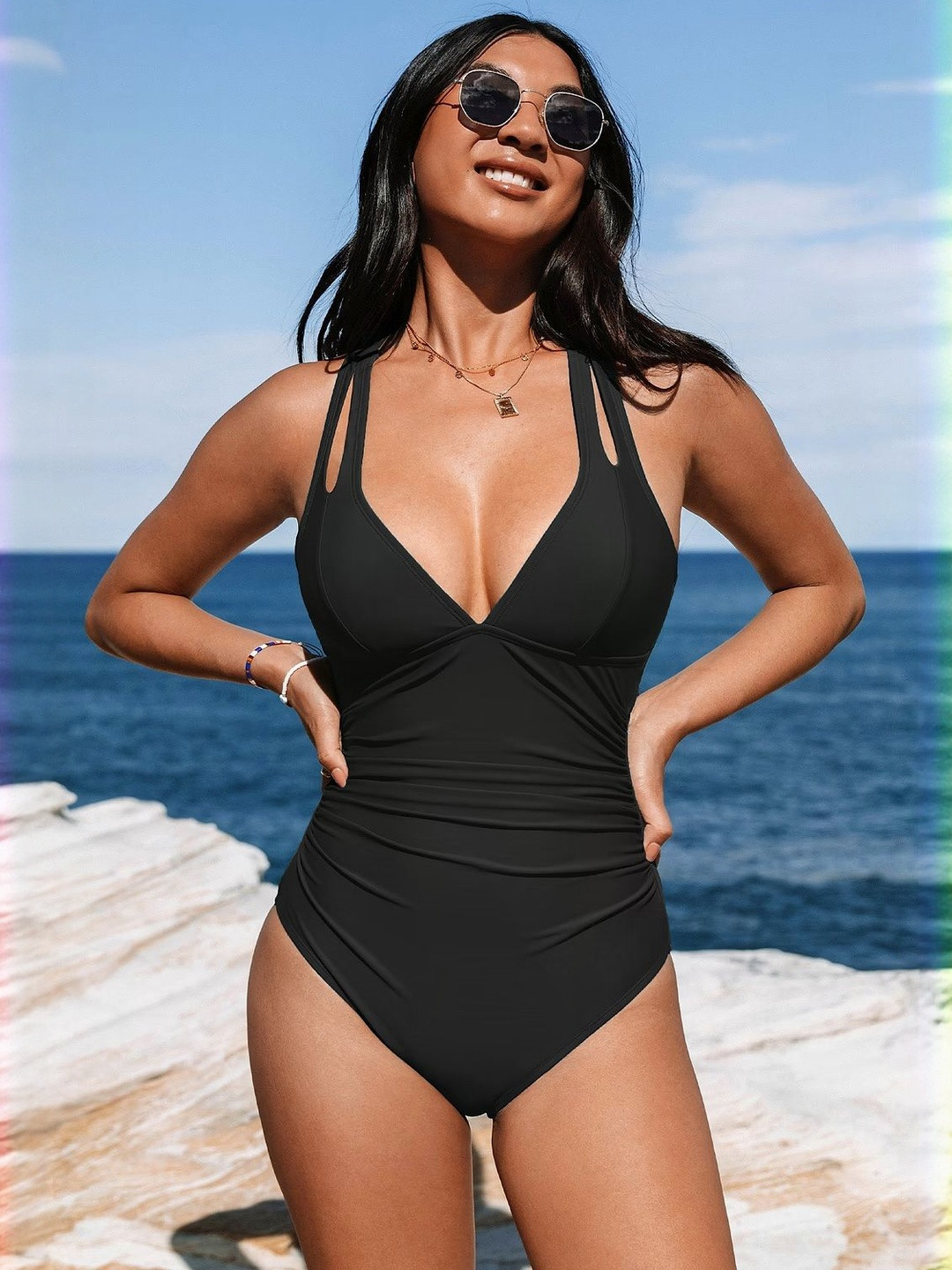 Dream of style Women Double-Strap V-Neck Stretchable Swim Bikini Set