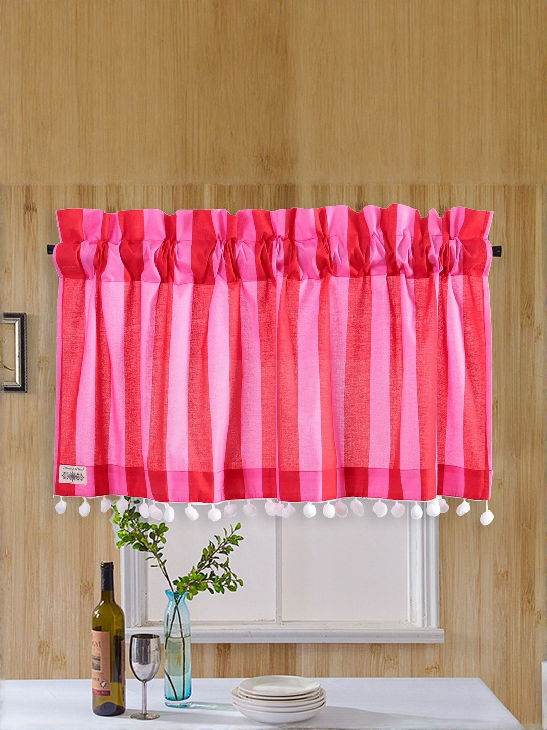 HANDICRAFT PALACE Pink Striped Cotton Lightweight  Window Rod Pocket Curtain
