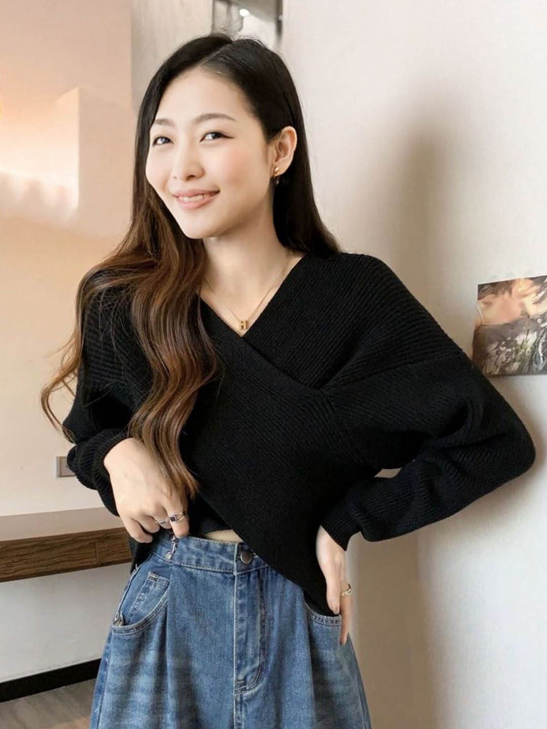 StyleCast Women V-Neck Knitted Wrap Style Pullover