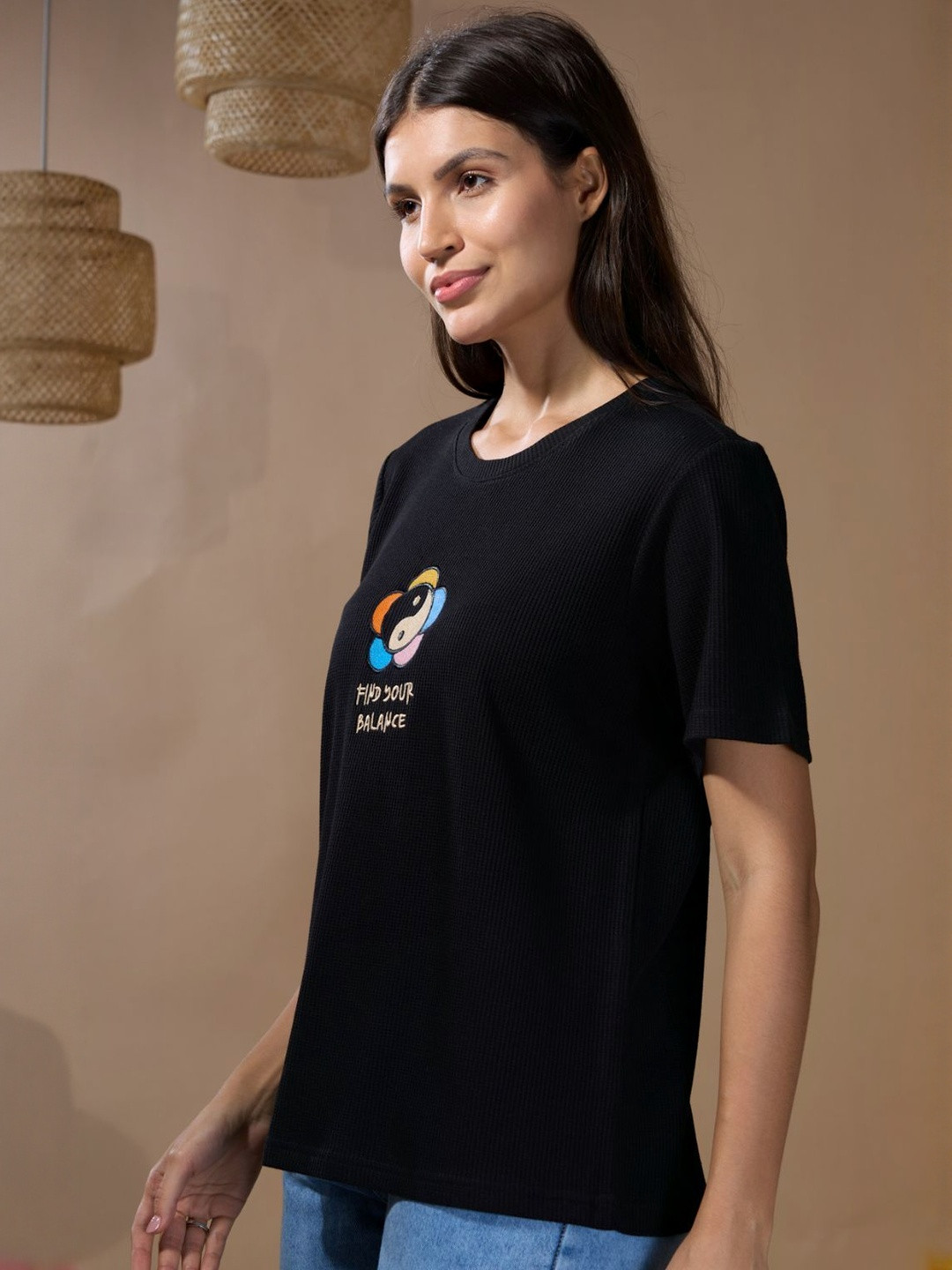 CUPID Find Your Balance Textured Cotton Relaxed Fit T-shirt